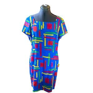 Retro Jessica Howard Petites Womens 14 Abstract Blue Y2K Knee Length Lined Dress